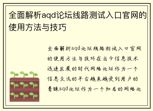 全面解析aqd论坛线路测试入口官网的使用方法与技巧